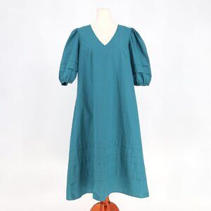 OLIVIA JAMES THE LABEL Georgia Midi Dress Puff Sleeve Atlantic Deep Blue Size S